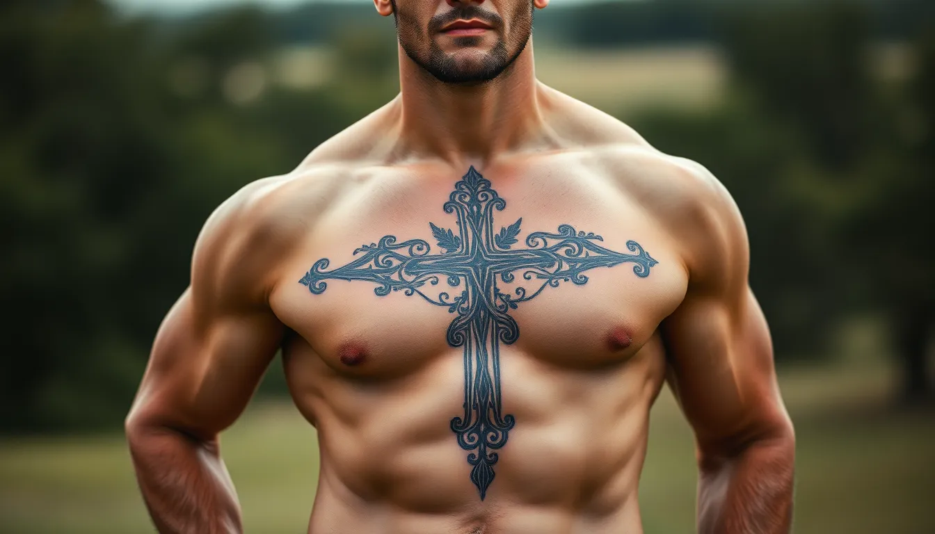 50+ Bold Chest Cross Tattoo Ideas for Men: Designs, Placement & Meaning Guide 4 50+ Bold Chest Cross Tattoo Ideas for Men: Designs, Placement & Meaning Guide 3
