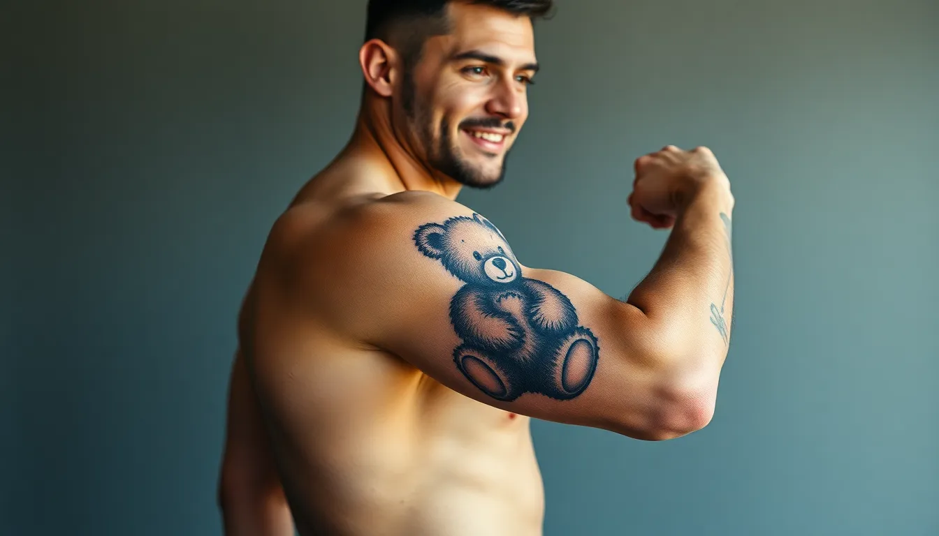 Teddy Bear Tattoo for Men: 15 Masculine Designs That Prove Soft Can Be Strong 4 Teddy Bear Tattoo for Men: 15 Masculine Designs That Prove Soft Can Be Strong 3