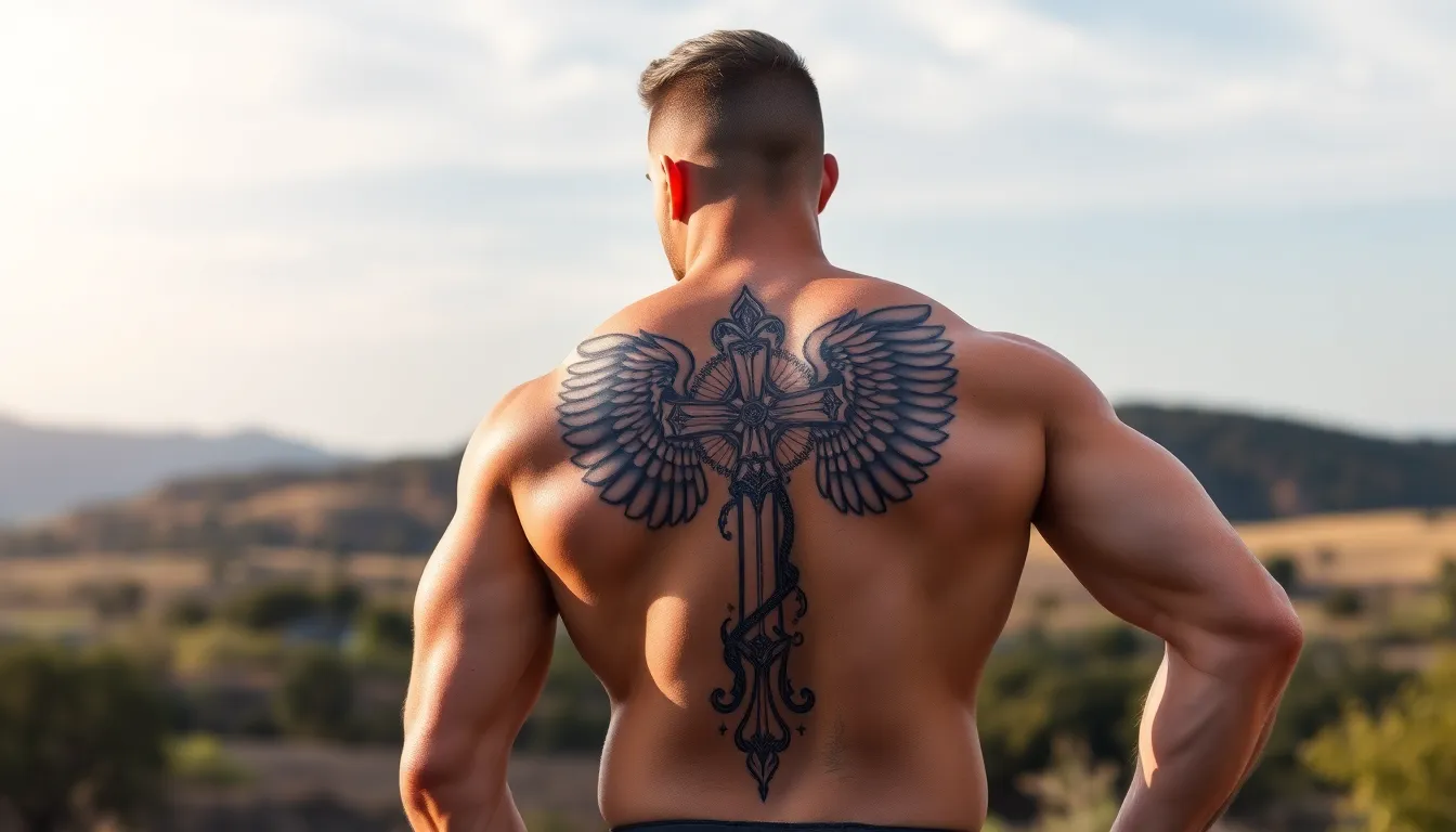 50+ Back Cross Tattoo Ideas for Men: Traditional & Modern Designs 6 50+ Back Cross Tattoo Ideas for Men: Traditional & Modern Designs 5