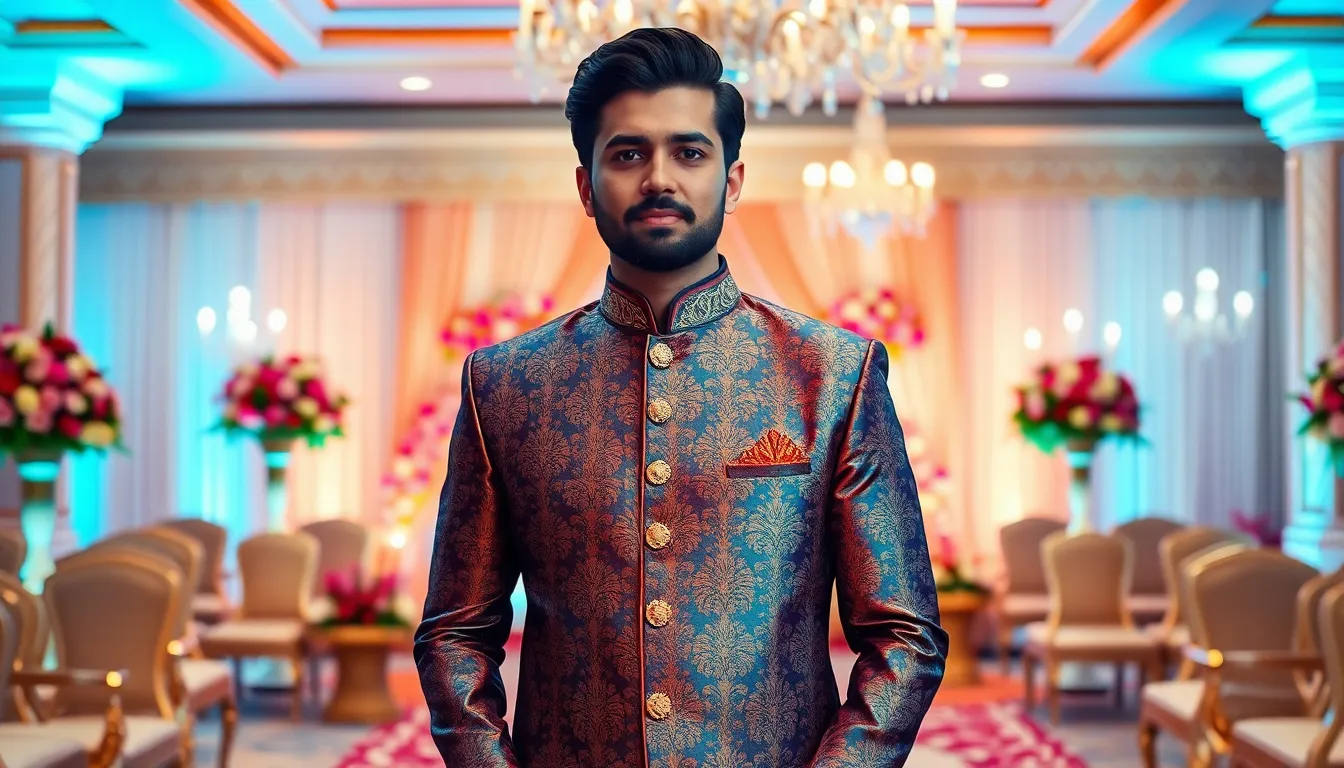 Best Indian Wedding Formal Dresses for Men: Sherwanis, Bandhgalas & More 6 Best Indian Wedding Formal Dresses for Men: Sherwanis, Bandhgalas & More 5