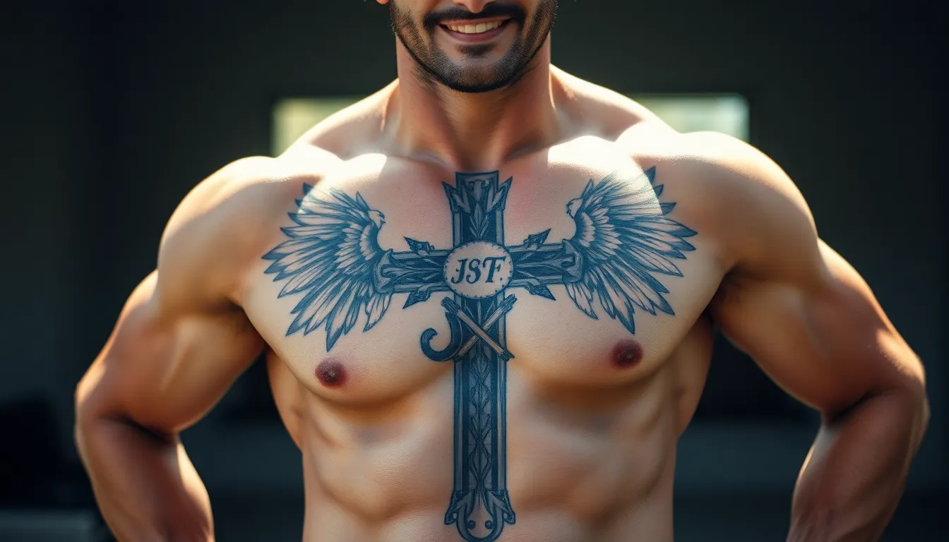 50+ Bold Chest Cross Tattoo Ideas for Men: Designs, Placement & Meaning Guide 8 50+ Bold Chest Cross Tattoo Ideas for Men: Designs, Placement & Meaning Guide 7