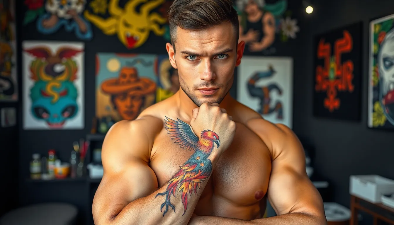 25 Stunning Forearm Phoenix Tattoo Ideas for Men: Complete Design Guide 2025 8 25 Stunning Forearm Phoenix Tattoo Ideas for Men: Complete Design Guide 2025 7