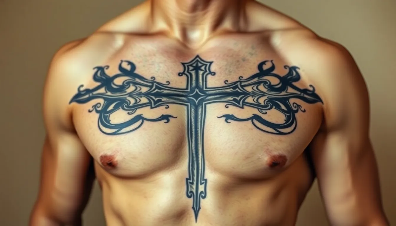 50+ Bold Chest Cross Tattoo Ideas for Men: Designs, Placement & Meaning Guide 10 50+ Bold Chest Cross Tattoo Ideas for Men: Designs, Placement & Meaning Guide 9
