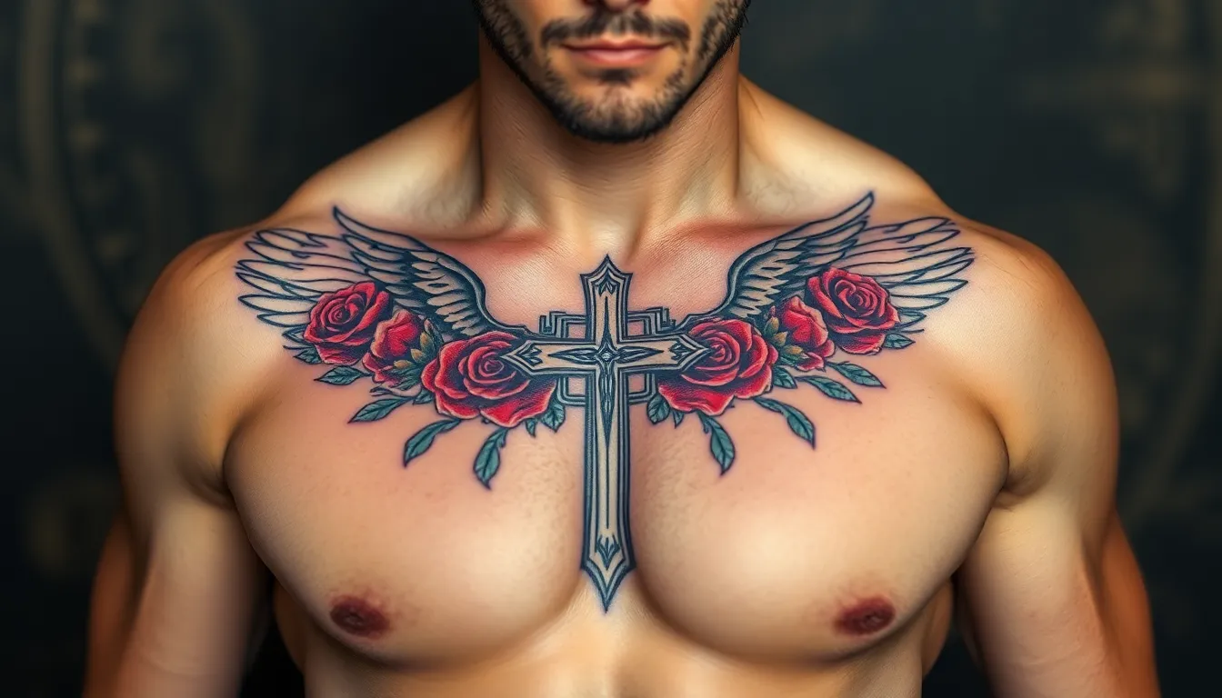 50+ Bold Chest Cross Tattoo Ideas for Men: Designs, Placement & Meaning Guide 12 50+ Bold Chest Cross Tattoo Ideas for Men: Designs, Placement & Meaning Guide 11