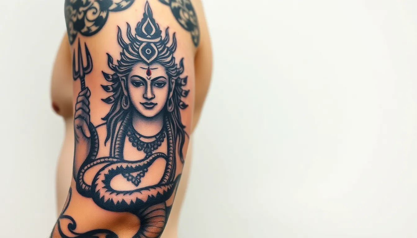 50+ Powerful Lord Shiva Tattoo Ideas for Men's Arms That Command Respect 12 50+ Powerful Lord Shiva Tattoo Ideas for Men's Arms That Command Respect 11