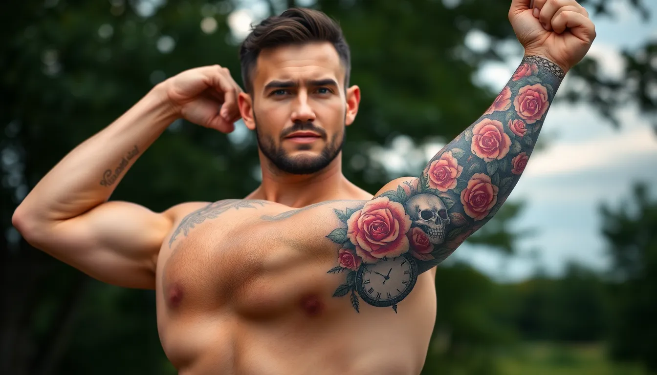50+ Bold Rose Tattoo Designs for Men: From Classic to Modern Styles 12 50+ Bold Rose Tattoo Designs for Men: From Classic to Modern Styles 11