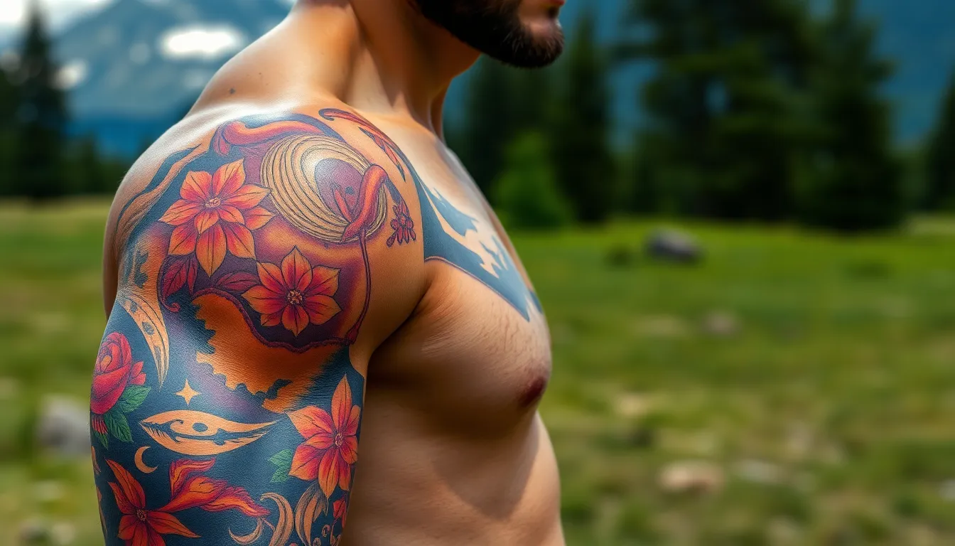 50 Stunning Colored Tattoo Designs for Men: From Bold Sleeves to Realistic Portraits 14 50 Stunning Colored Tattoo Designs for Men: From Bold Sleeves to Realistic Portraits 13