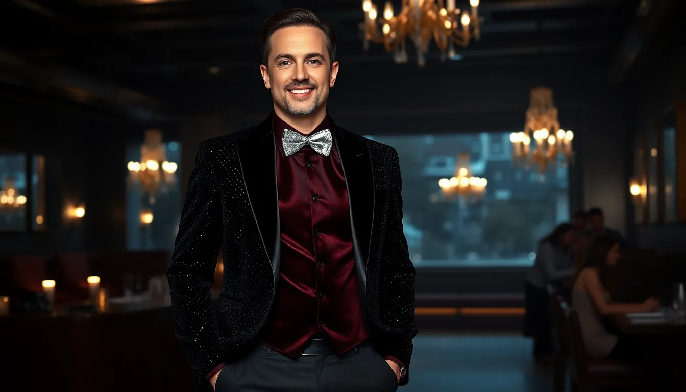 Men's Glitter & Glamour Party Outfits: Bold Style Ideas That Turn Heads 14 Men's Glitter & Glamour Party Outfits: Bold Style Ideas That Turn Heads 13