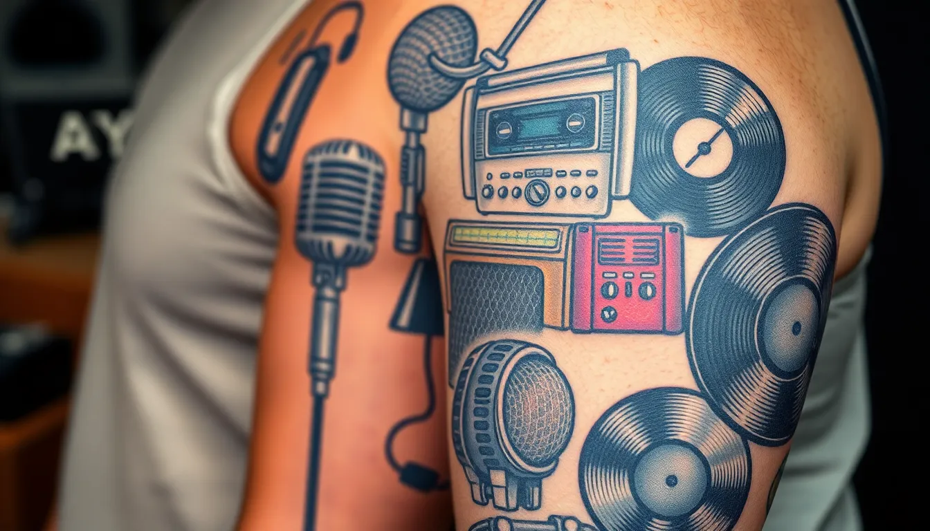 50+ Epic Music Sleeve Tattoo Ideas for Men: From Rock to Classical Designs 14 50+ Epic Music Sleeve Tattoo Ideas for Men: From Rock to Classical Designs 13