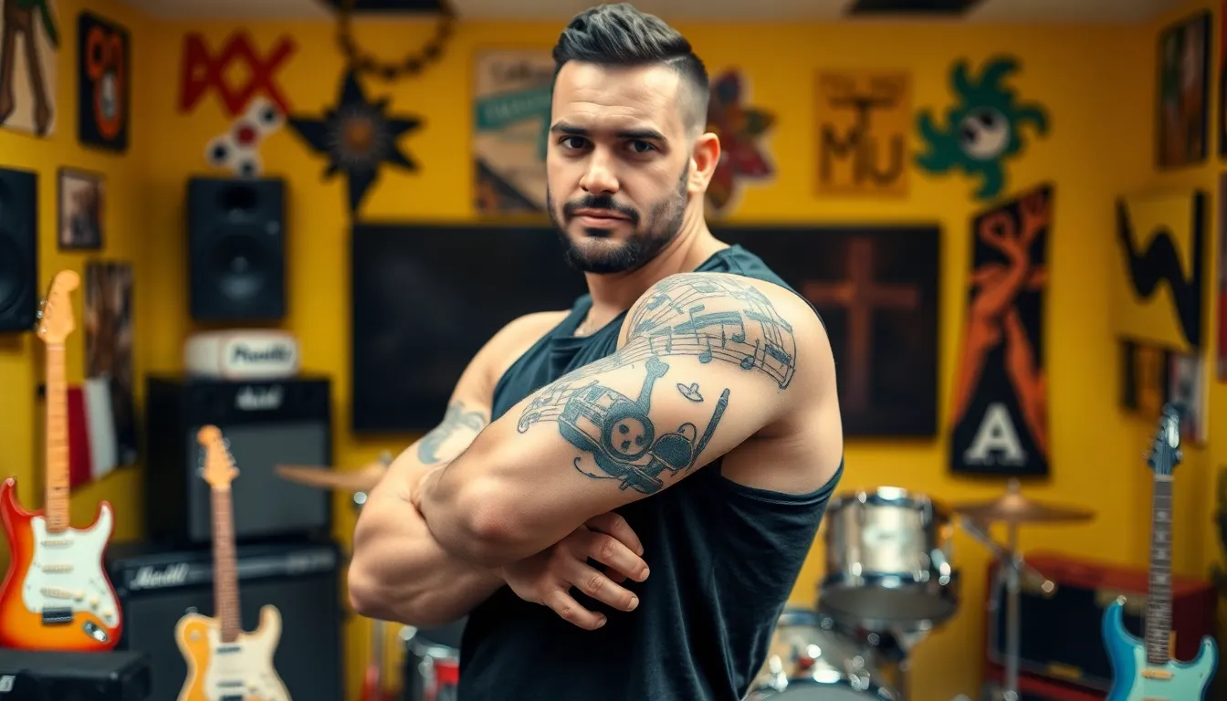 50+ Bold Music Tattoo Ideas for Men: Instruments, Lyrics & More 14 50+ Bold Music Tattoo Ideas for Men: Instruments, Lyrics & More 13