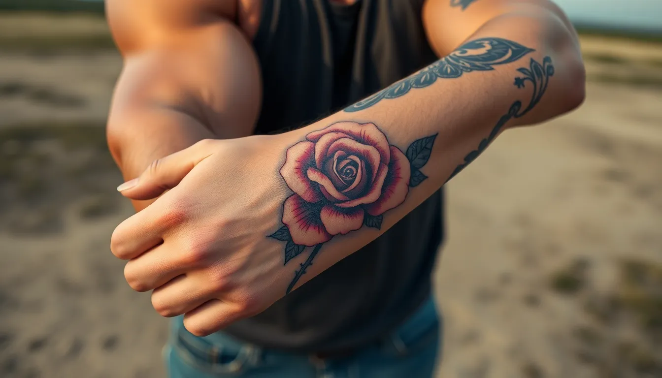 50+ Bold Rose Tattoo Designs for Men: From Classic to Modern Styles 14 50+ Bold Rose Tattoo Designs for Men: From Classic to Modern Styles 13