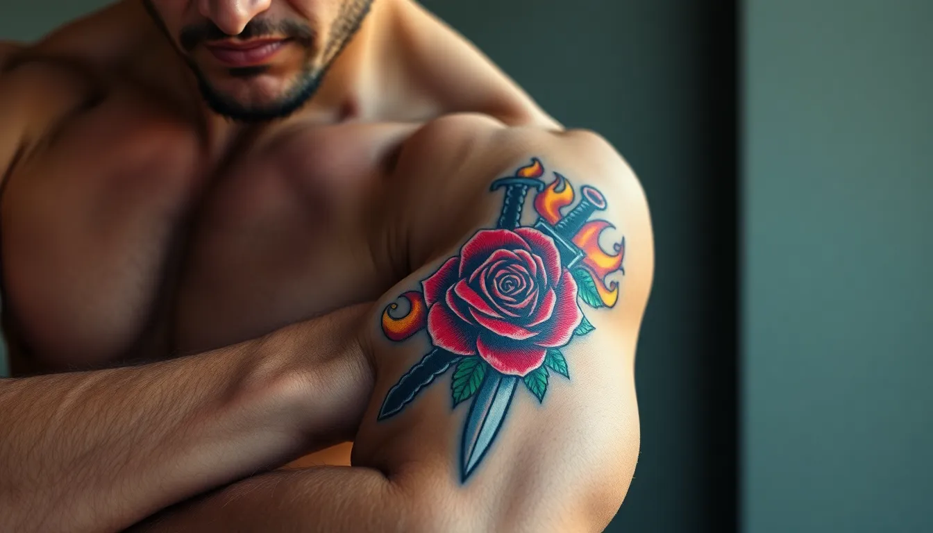 50+ Bold Rose Tattoo Designs for Men: From Classic to Modern Styles 16 50+ Bold Rose Tattoo Designs for Men: From Classic to Modern Styles 15