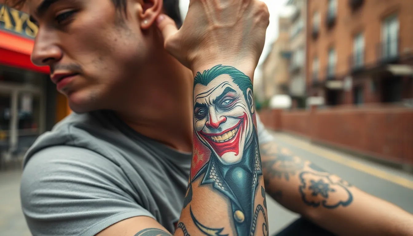 25 Epic Joker Tattoo Ideas for Men: From Heath Ledger to Minimalist Designs 18 25 Epic Joker Tattoo Ideas for Men: From Heath Ledger to Minimalist Designs 17