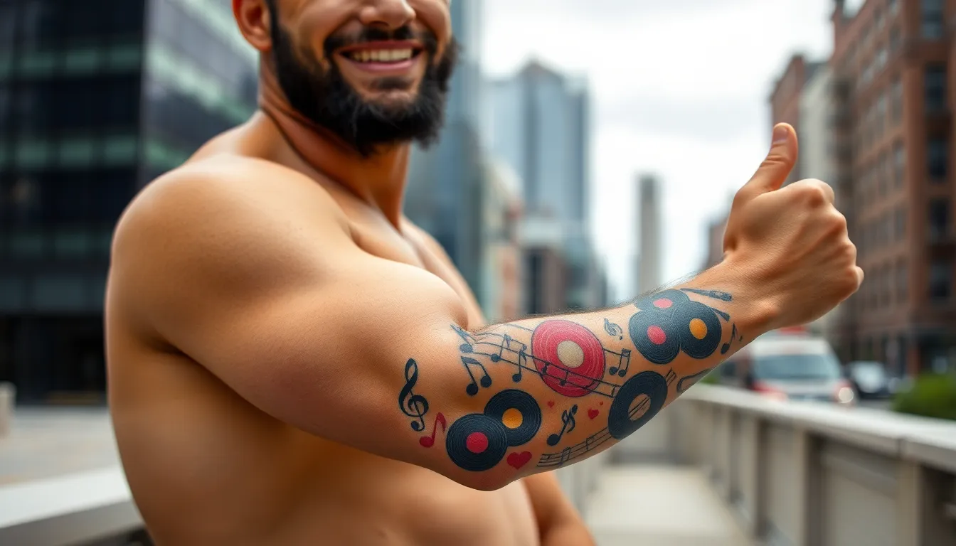 50+ Epic Music Sleeve Tattoo Ideas for Men: From Rock to Classical Designs 18 50+ Epic Music Sleeve Tattoo Ideas for Men: From Rock to Classical Designs 17