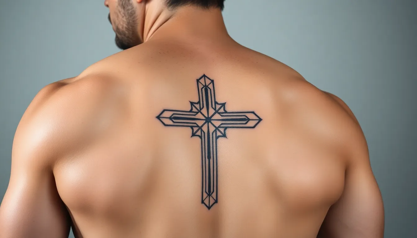50+ Back Cross Tattoo Ideas for Men: Traditional & Modern Designs 2 50+ Back Cross Tattoo Ideas for Men: Traditional & Modern Designs 1