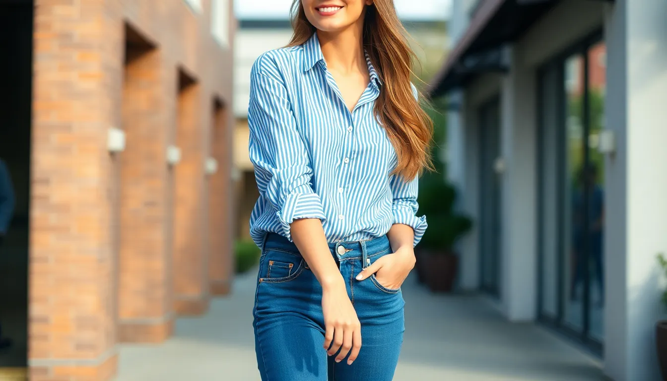 25 Chic Blue and White Striped Shirt Outfit Ideas for Every Occasion 2 25 Chic Blue and White Striped Shirt Outfit Ideas for Every Occasion 1