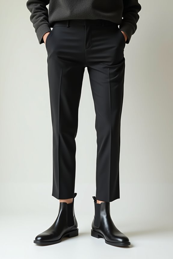 cropped tapered trousers complement chelsea boots