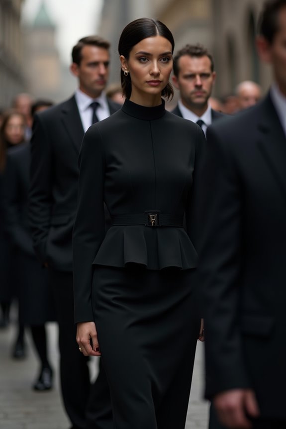 dark conservative funeral attire