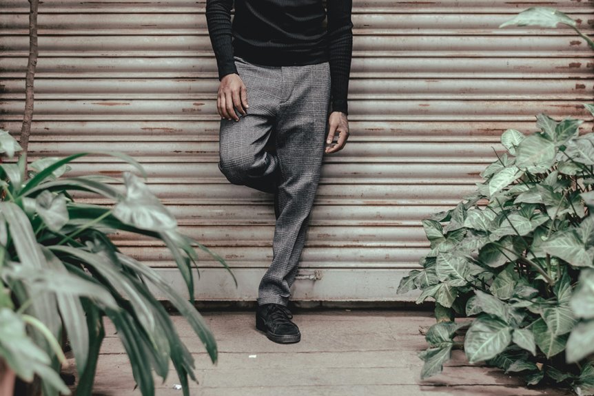 three trouser colors with brown shoes