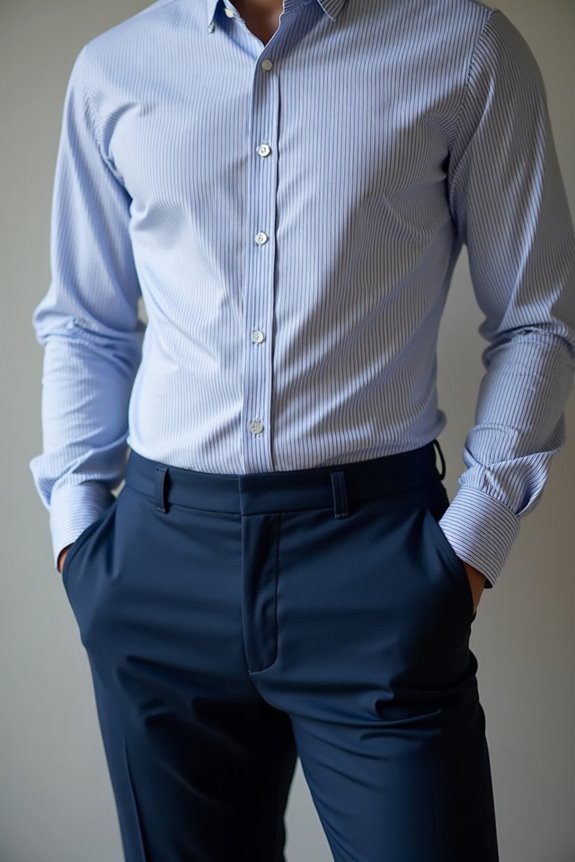 vertical striped shirt with navy pants